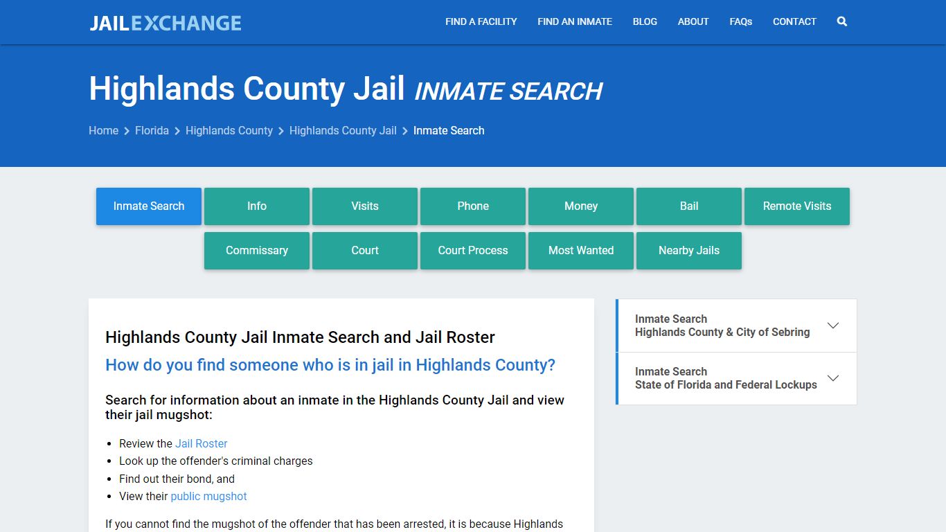 Highlands County Jail Inmate Search - Jail Exchange